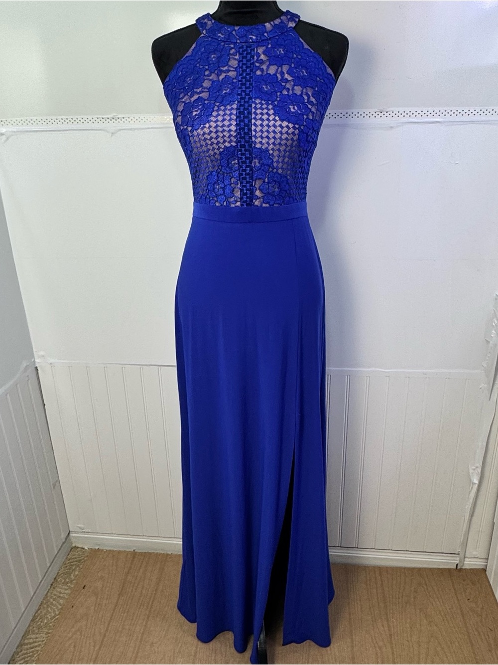 Nightway Royal Blue Lace Halter Formal Gown - Size 12